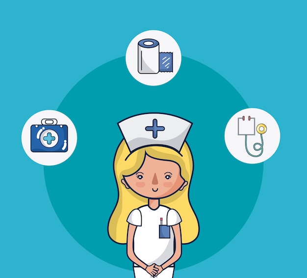 Симпатичная женщина-медсестра с медицинскими символами