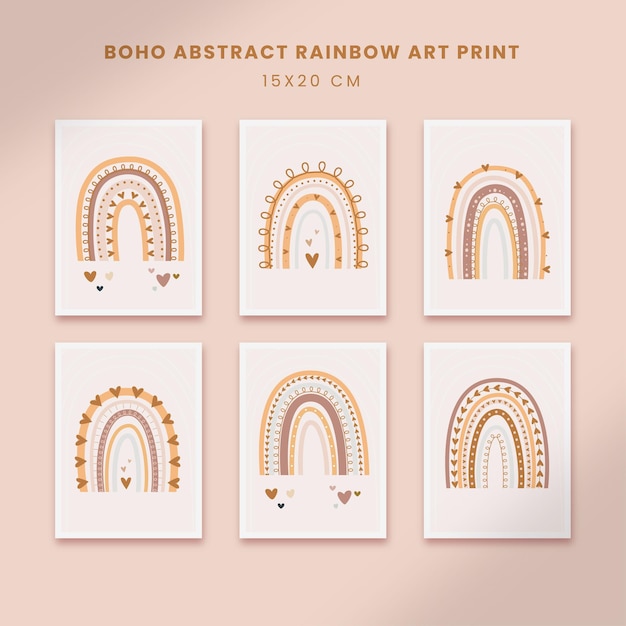 Vector cute nursery abstract posters art hand drawn shapes covers set with boho rainbow
