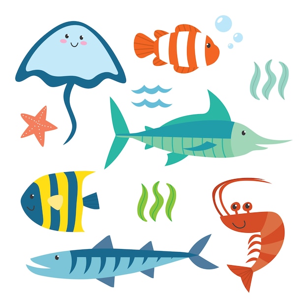 Cute ocean animal set cartoon series