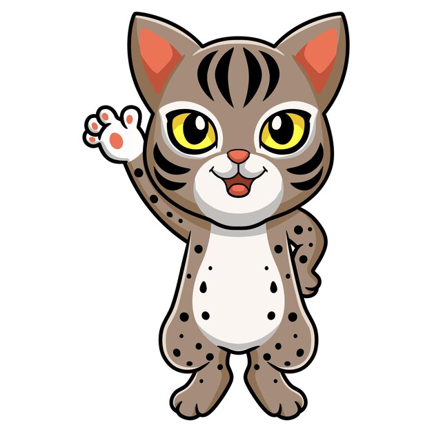 Simpatico cartone animato gatto ocicat agitando la mano