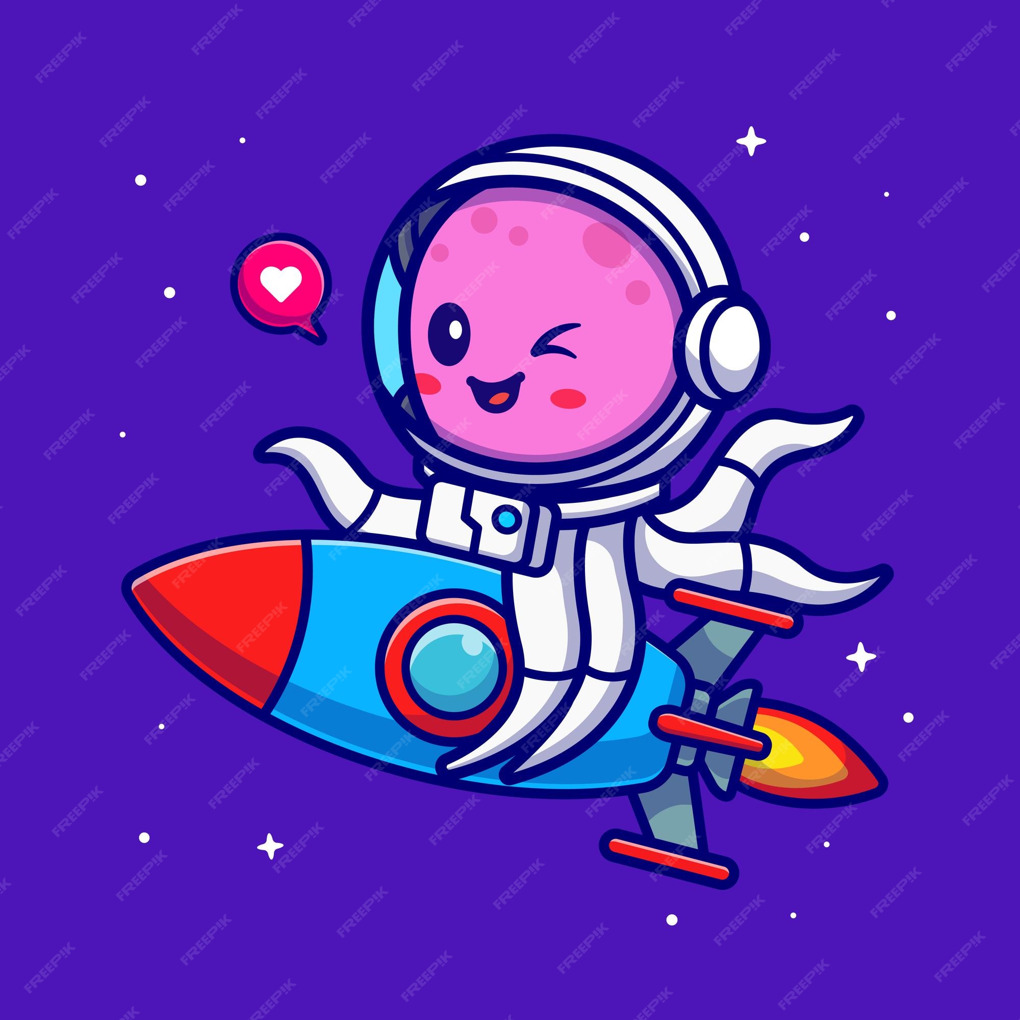 Premium Vector  Cute mascot for octopus shaped flying rocket that