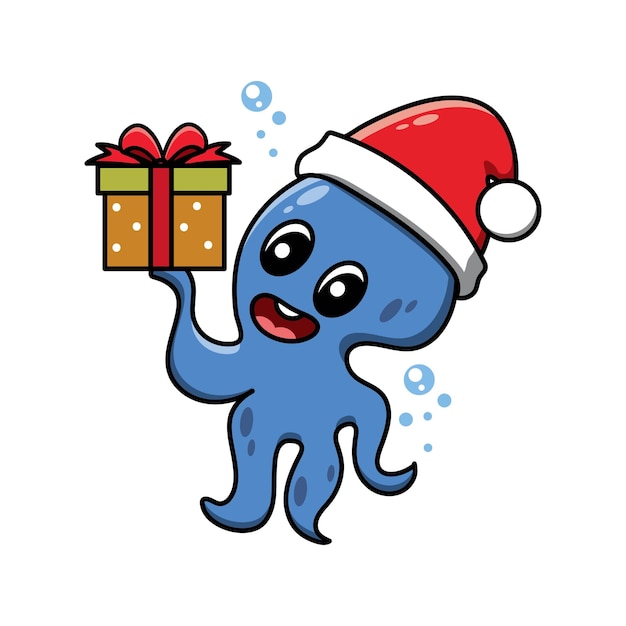 cute octopus cartoon santa claus christmas event illustration cartoon octopus become santa claus