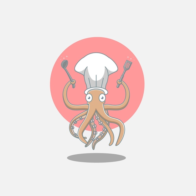 Cute octopus chef illustration vector