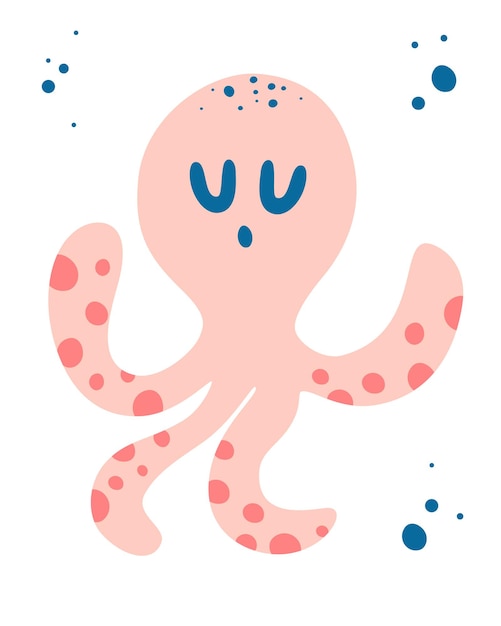 Cute octopus Funny cartoon character of sea animal Childish collection