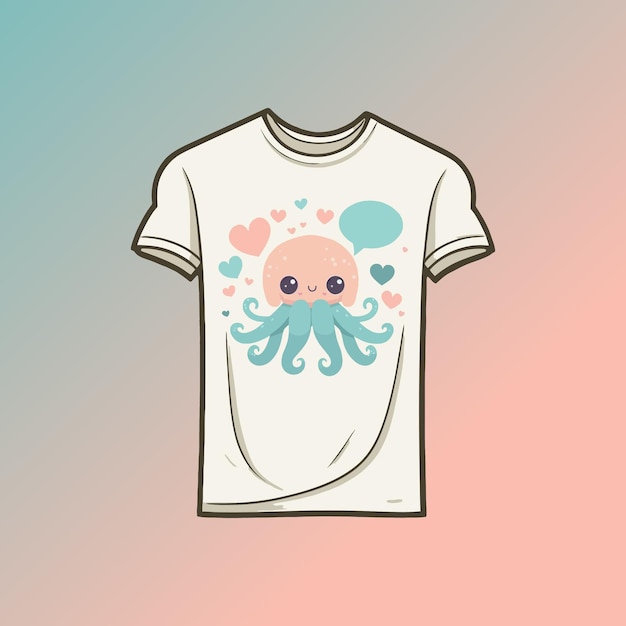 Cute Octopus illustrate with love hearts t shirt template for valentine's day