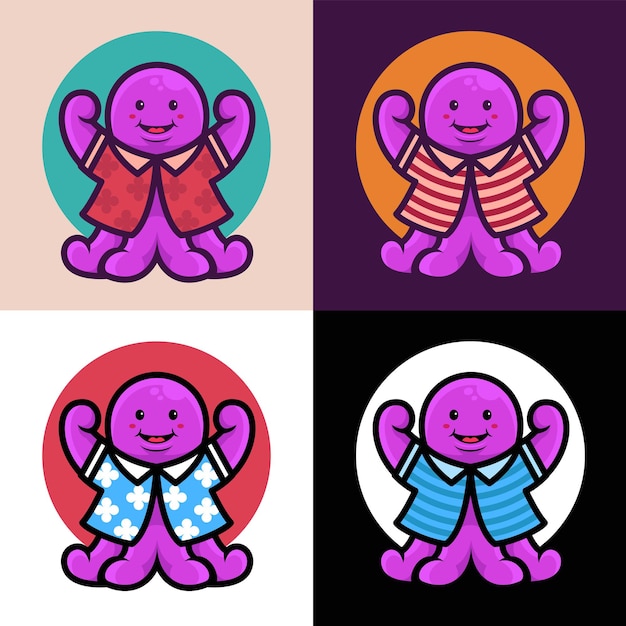 cute octopus logo mascot character cartoon illustration