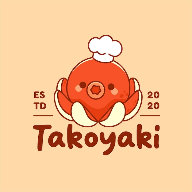 Cute octopus mascot character for takoyaki logo