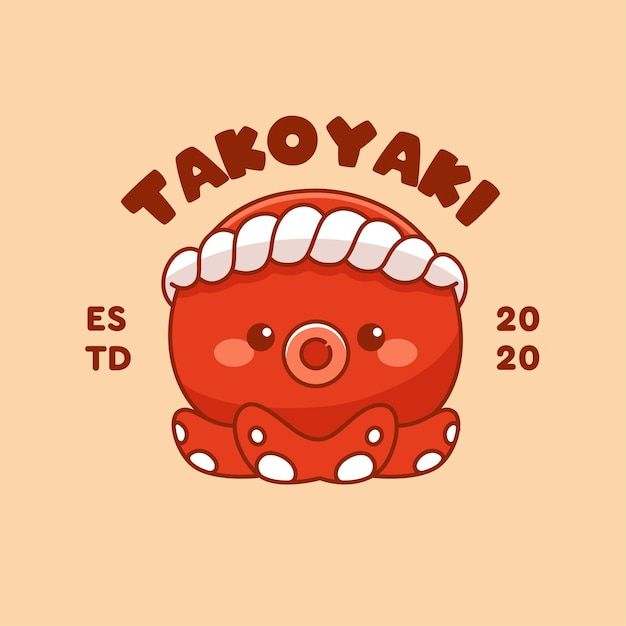 Vettore simpatico personaggio della mascotte del polpo per il logo takoyaki