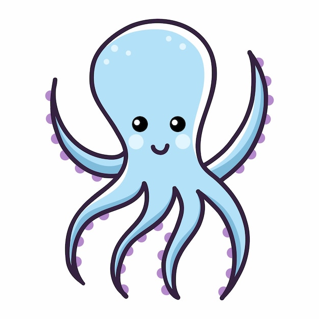 Cute octopus Mollusk with tentacles Marine animal Vector doodle illustration for kids Cartoon character