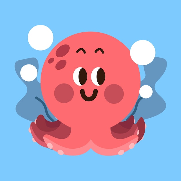 Vector cute octopus smiling happy vibes doodle illustration