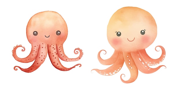 cute octopus watercolor illustration