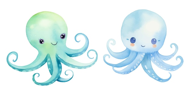 cute octopus watercolor illustration