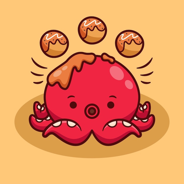 cute octopus with takoyaki illustration in flat design