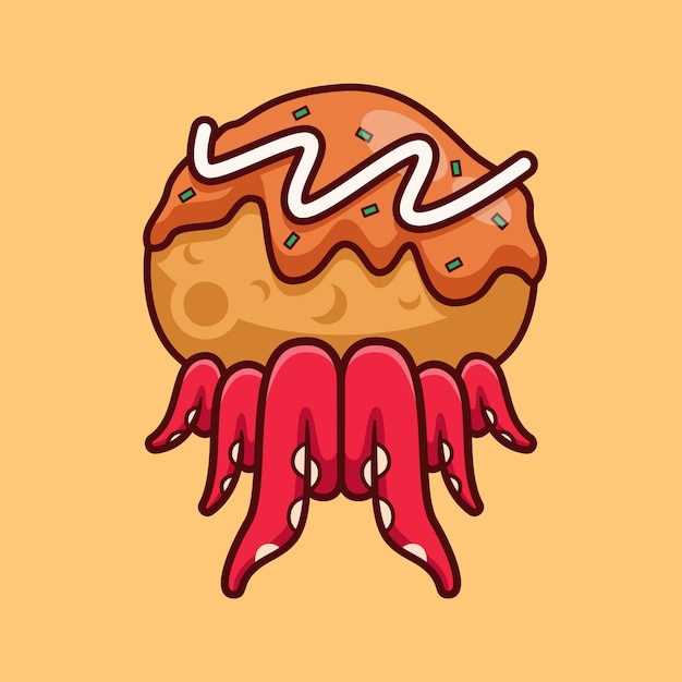 Cute octopus with takoyaki illustration in flat design