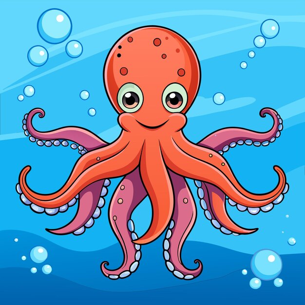 Vector cute octopuses swim underwater in sea hand drawn mascot cartoon character sticker icon concept