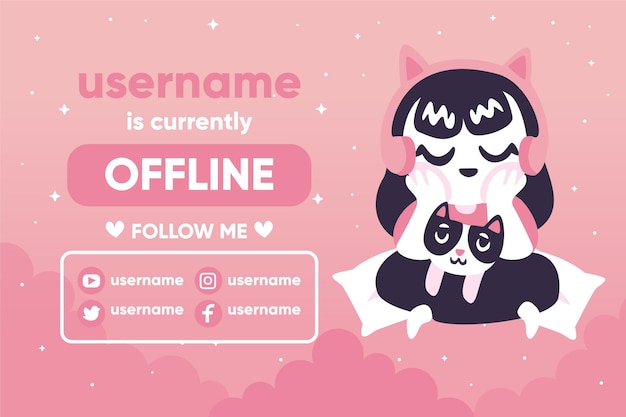 Vector cute offline twitch banner with character