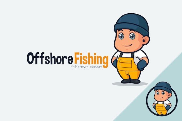 Vector cute offshore fisherman wearing yellow jumpsuit and gloves