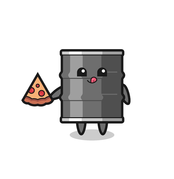 Cute oil drum cartoon eating pizza cute design