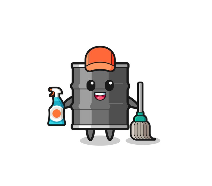 Vector cute oil drum character as cleaning services mascot
