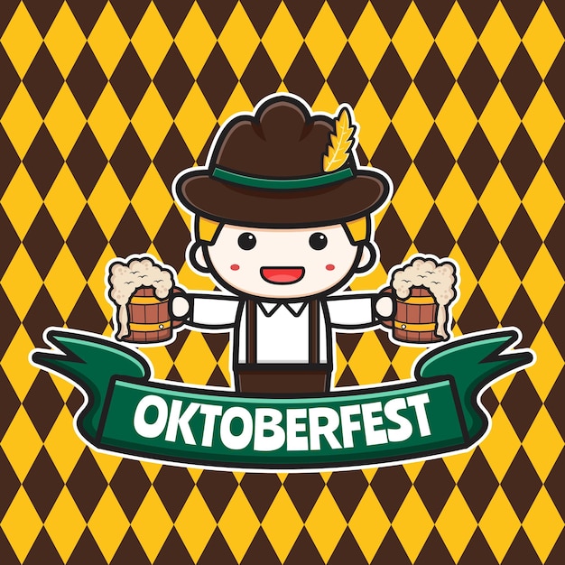 cute oktoberfest celebration poster cartoon icon illustration. design isolated flat cartoon style