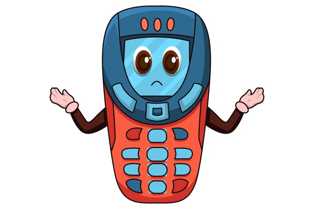 Cute old cellphone character design illustration
