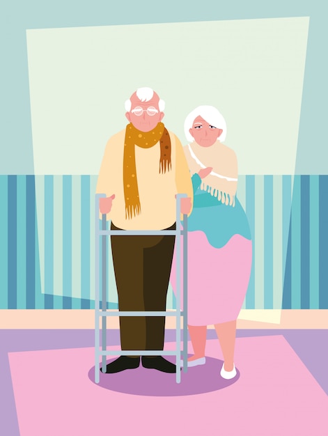 Vector cute old couple avatar character