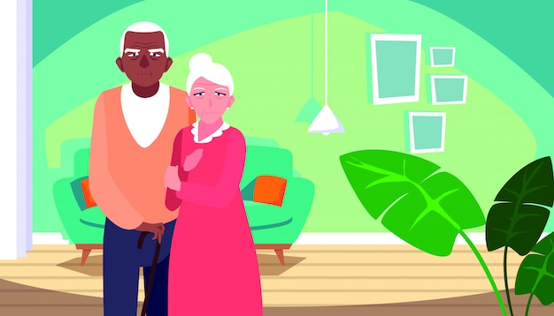 Vector cute old couple in house inside scene