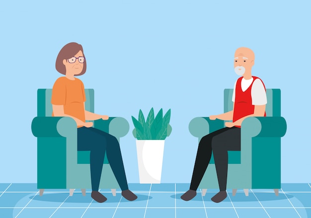 cute old couple in living room avatar character