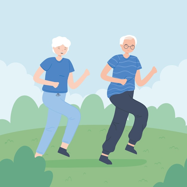 Cute old couple running