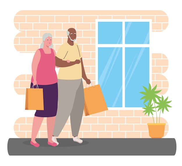 cute old couple with bags shopping