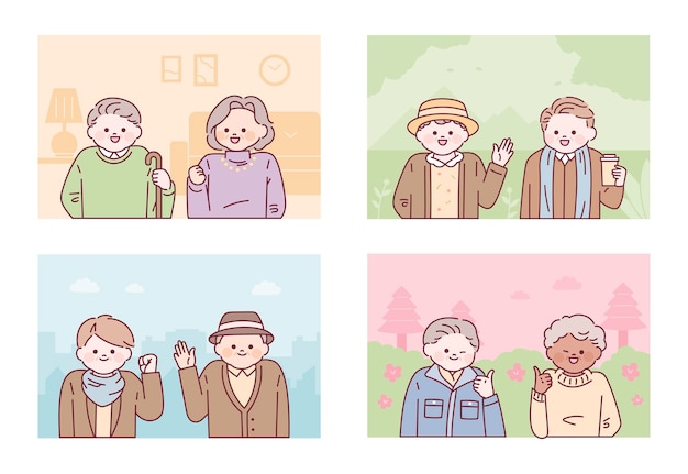 Cute old couples Snapshot concept flat design style vector illustration