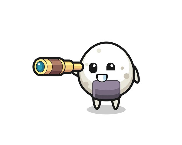 Cute onigiri character is holding an old telescope , cute style design for t shirt, sticker, logo element