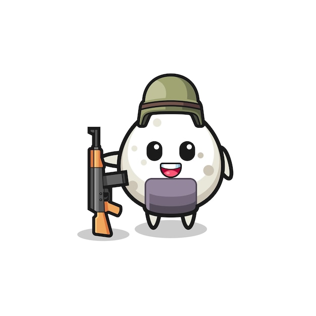 Cute onigiri mascot as a soldier