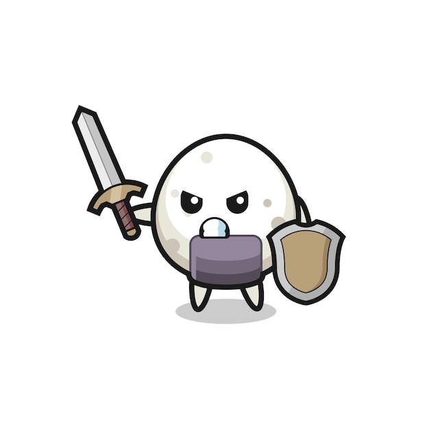 Cute onigiri soldier fighting with sword and shield