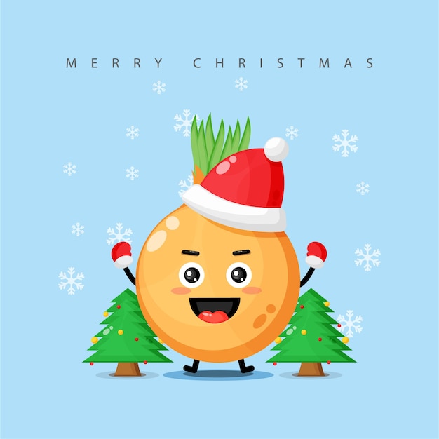 Cute onion mascot happy to celebrate Christmas day