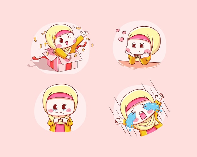 Vector cute online seller with hijab give surprise fall in love feel guilty crying out loud illustration