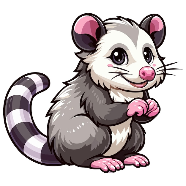 Cute Opossum cartoon Vector Style white background