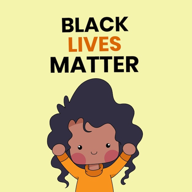 벡터 배경에 쓰여진 black lives matter라는 단어가있는 귀여운 사람. 흑인 역사의 달 그림
