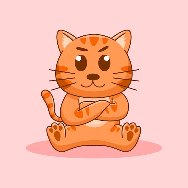 かわいいオレンジ色の猫の座っている漫画ベクトルイラスト