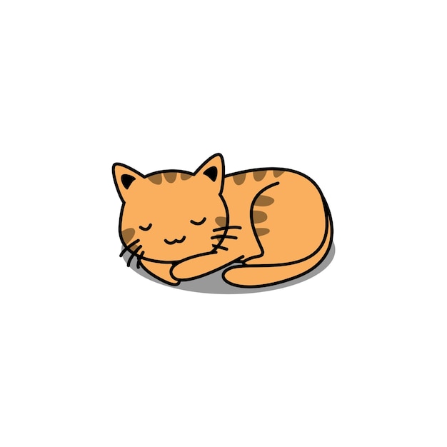 白で隔離のかわいいオレンジ色の猫の睡眠漫画