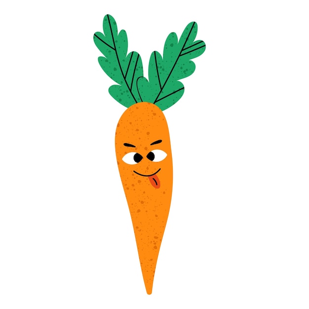Cute orange crazy carrot cartoon character in hand drawn style