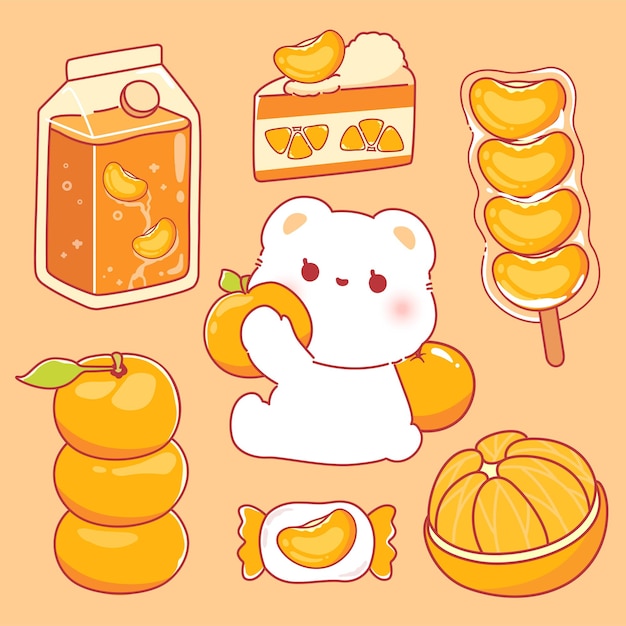 Cute Orange dessert kawaii food elements