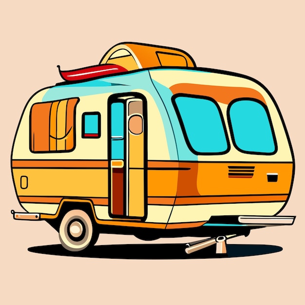 cute orange illustration vector caravan yellow campervan