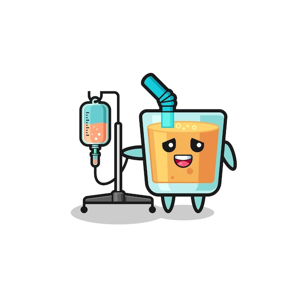 Cute orange juice character standing with infusion pole  cute design