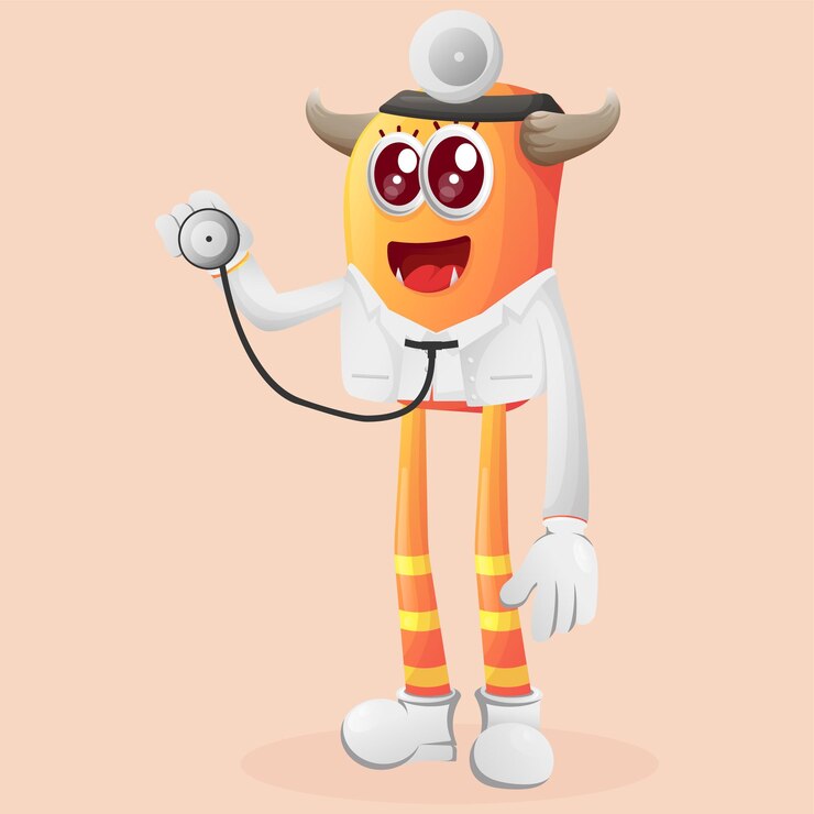 Vector cute orange monster doctor holding stethoscope