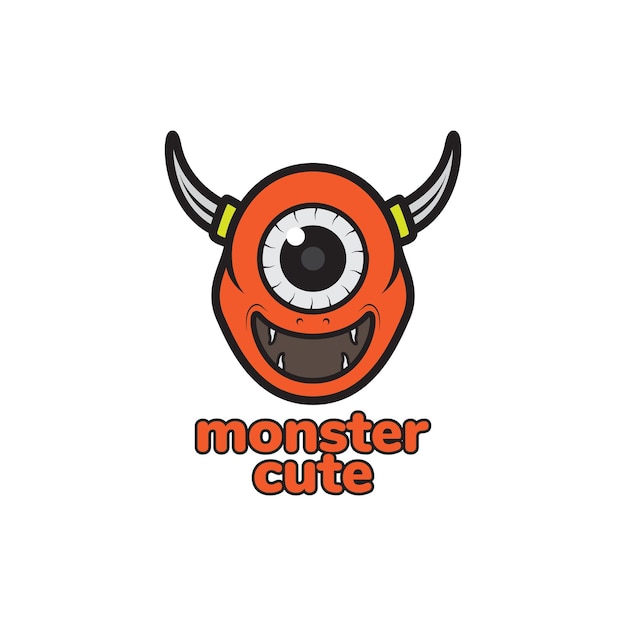 Cute orange monster with horn happy logo design vector graphic symbol icon illustration creative