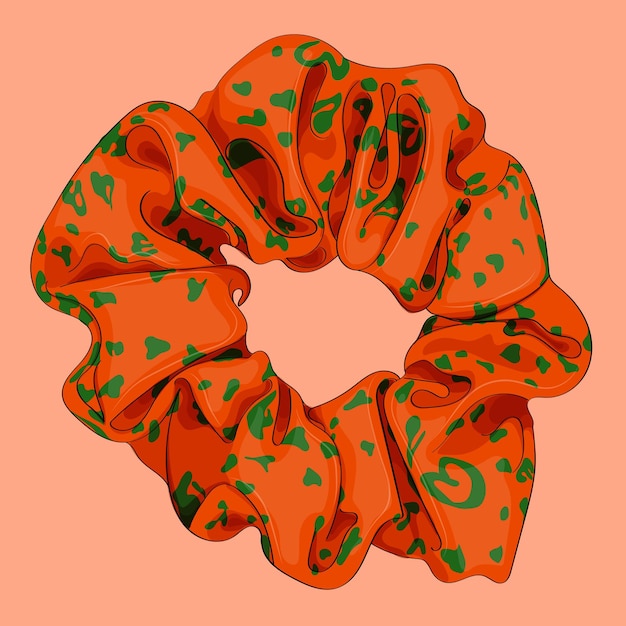 Vector cute orange with green texture scrunchie.