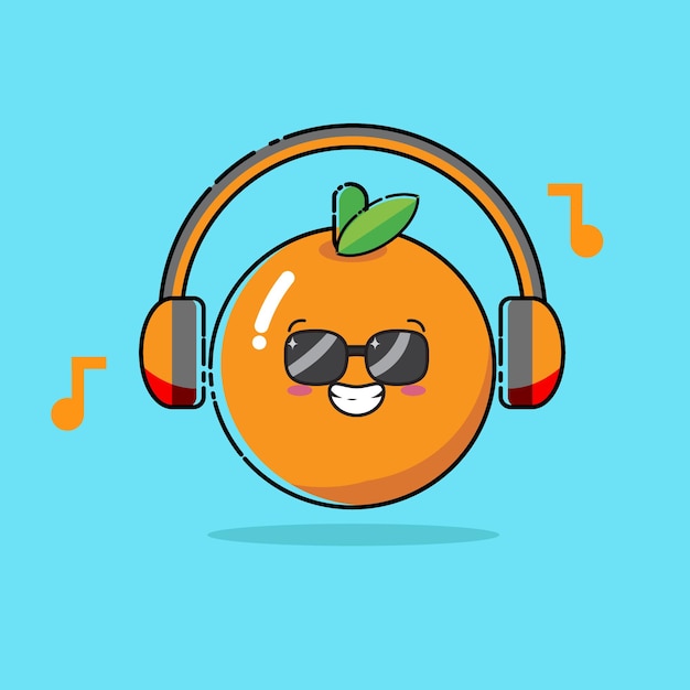 Vector cute orange with headphones