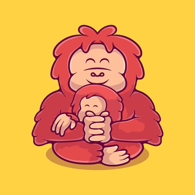 Cute orangutan mother and child illustration