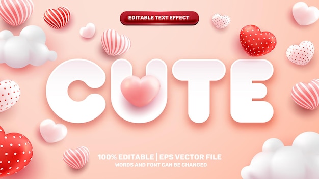 Cute origami paper editable text effect with 3d love heart shape